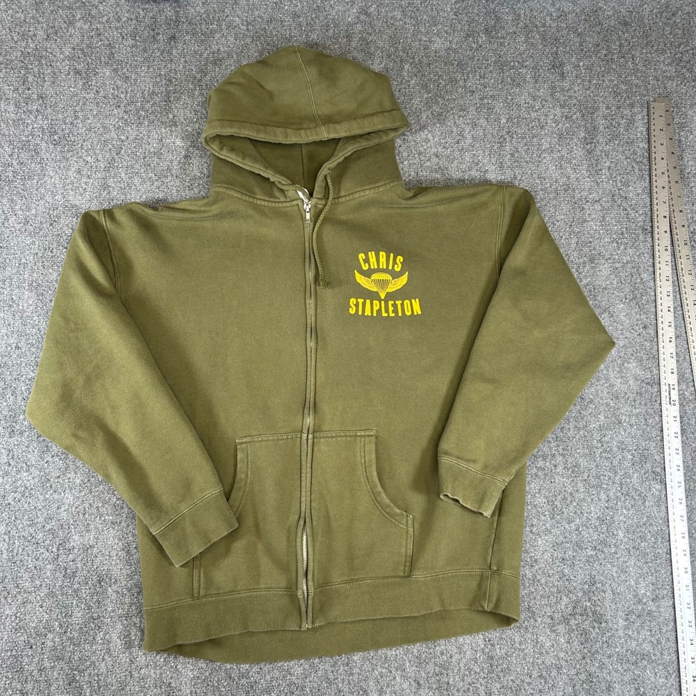Chris Stapleton Tour Hoodie Mens XL Olive Green Zip Up Parachute Graphic Fleece
